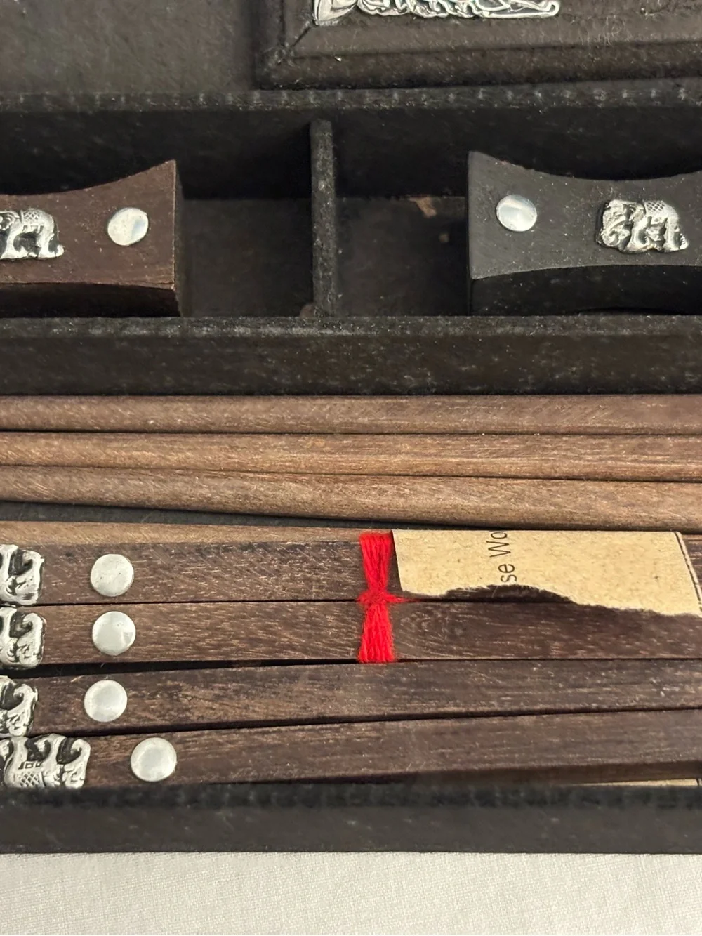 Vintage Thailand Siamese Rosewood Chopsticks & Rests Boxed Souvenir Gift Set